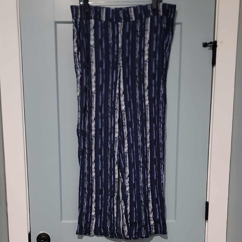 Three Dots Navy and White Wide Leg Pants